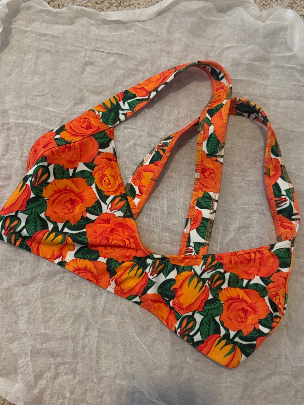 THE JAMIE TOP IN SUNDAY ROSÉ, Floral Orange Halter Bikini Top - Women Swim